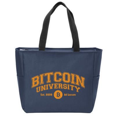 Bitcoin University To The Moon, Funny Distressed College BTC Zip Tote Bag