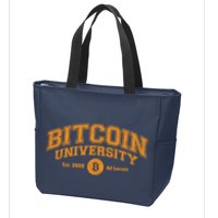 Bitcoin University To The Moon, Funny Distressed College BTC Zip Tote Bag