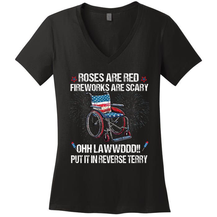 Back Up Terry Put It In Reverse Fireworks Fourth Of July Women's V-Neck T-Shirt