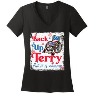 Back Up Terry Put It In Reverse Fourth Of July Usa Flag Women's V-Neck T-Shirt