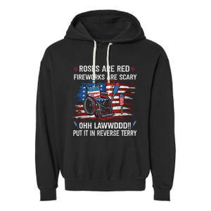 Back Up Terry Put It In Reverse Funny 4th Of July Distressed Garment-Dyed Fleece Hoodie