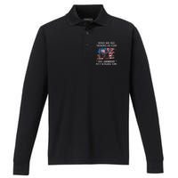 Back Up Terry Put It In Reverse Funny 4th Of July Distressed Performance Long Sleeve Polo