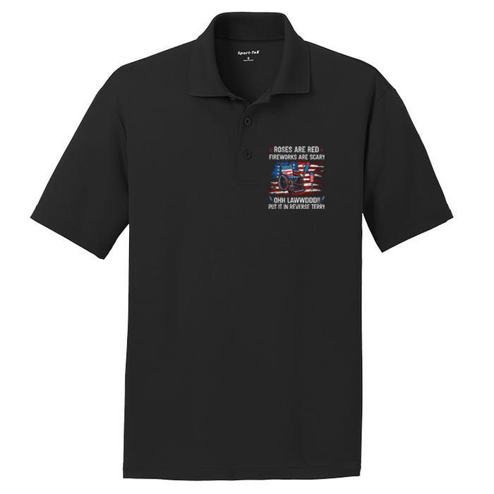 Back Up Terry Put It In Reverse Funny 4th Of July Distressed PosiCharge RacerMesh Polo