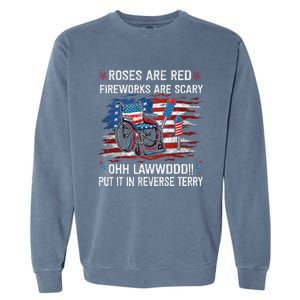 Back Up Terry Put It In Reverse Funny 4th Of July Distressed Garment-Dyed Sweatshirt