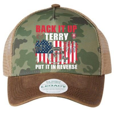 Back Up Terry Put It In Reverse Firework Funny 4th Of July America Flag Legacy Tie Dye Trucker Hat