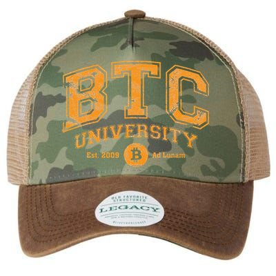 BTC University To The Moon Funny Distressed Bitcoin College Legacy Tie Dye Trucker Hat