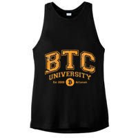 BTC University To The Moon Funny Distressed Bitcoin College Ladies PosiCharge Tri-Blend Wicking Tank