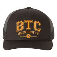 BTC University To The Moon Funny Distressed Bitcoin College Yupoong Adult 5-Panel Trucker Hat
