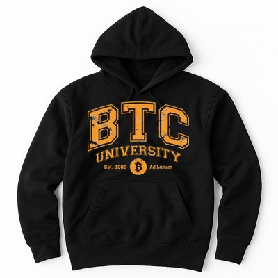 BTC University To The Moon Funny Distressed Bitcoin College Hoodie