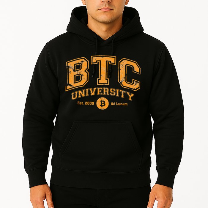 BTC University To The Moon Funny Distressed Bitcoin College Hoodie