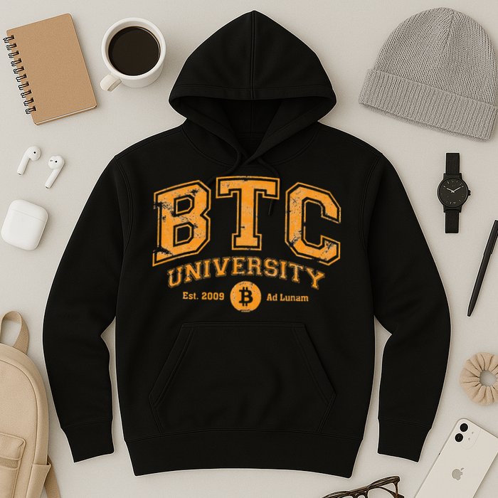 BTC University To The Moon Funny Distressed Bitcoin College Hoodie
