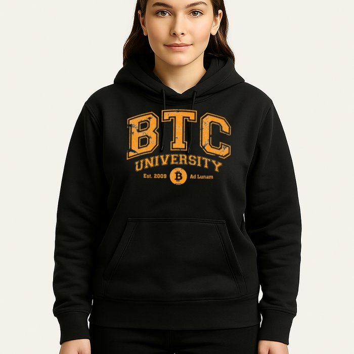 BTC University To The Moon Funny Distressed Bitcoin College Hoodie