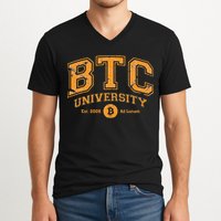 BTC University To The Moon Funny Distressed Bitcoin College V-Neck T-Shirt