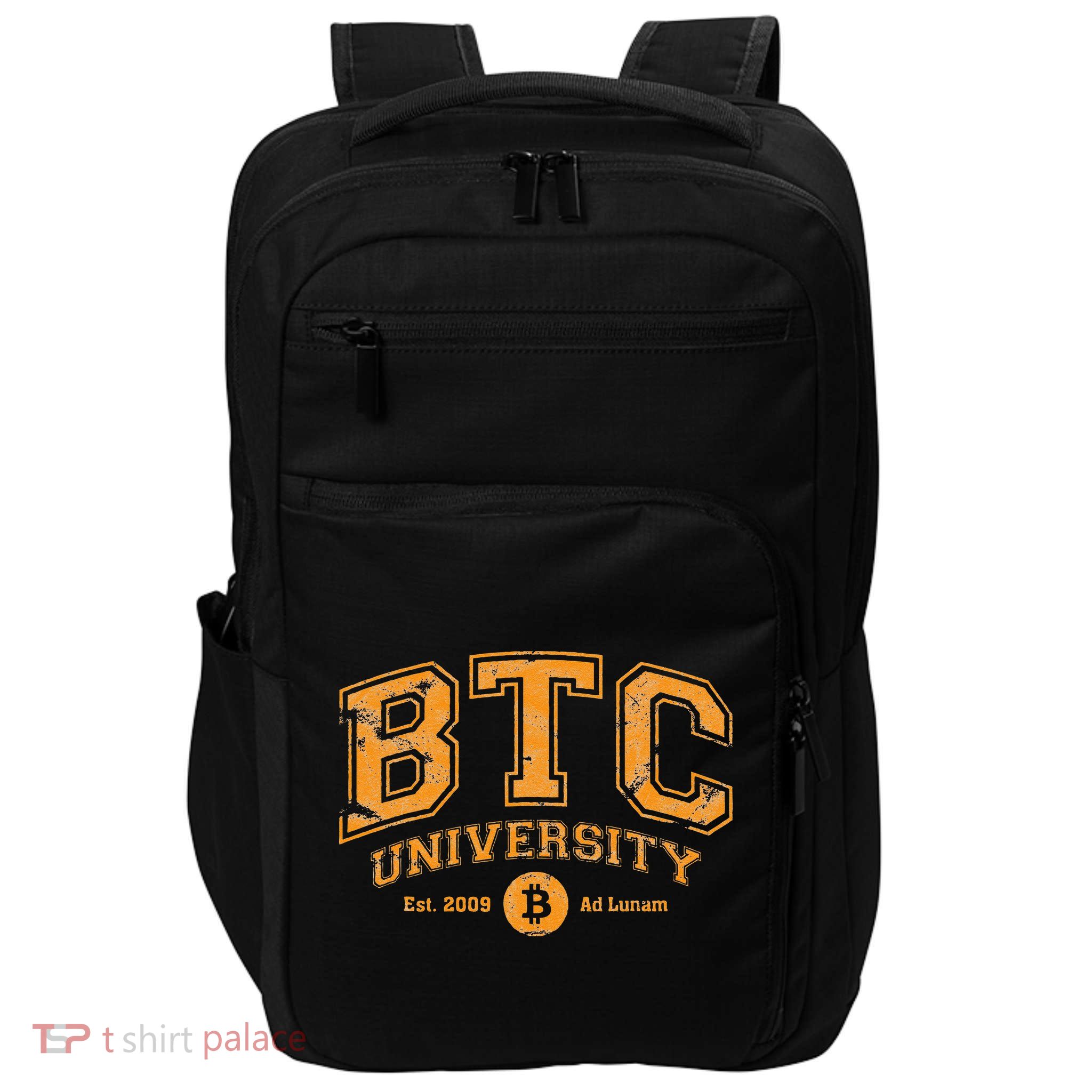 BTC University To The Moon Funny Distressed Bitcoin College Impact Tech Backpack