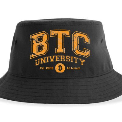 BTC University To The Moon Funny Distressed Bitcoin College Sustainable Bucket Hat