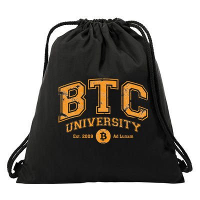BTC University To The Moon Funny Distressed Bitcoin College Drawstring Bag