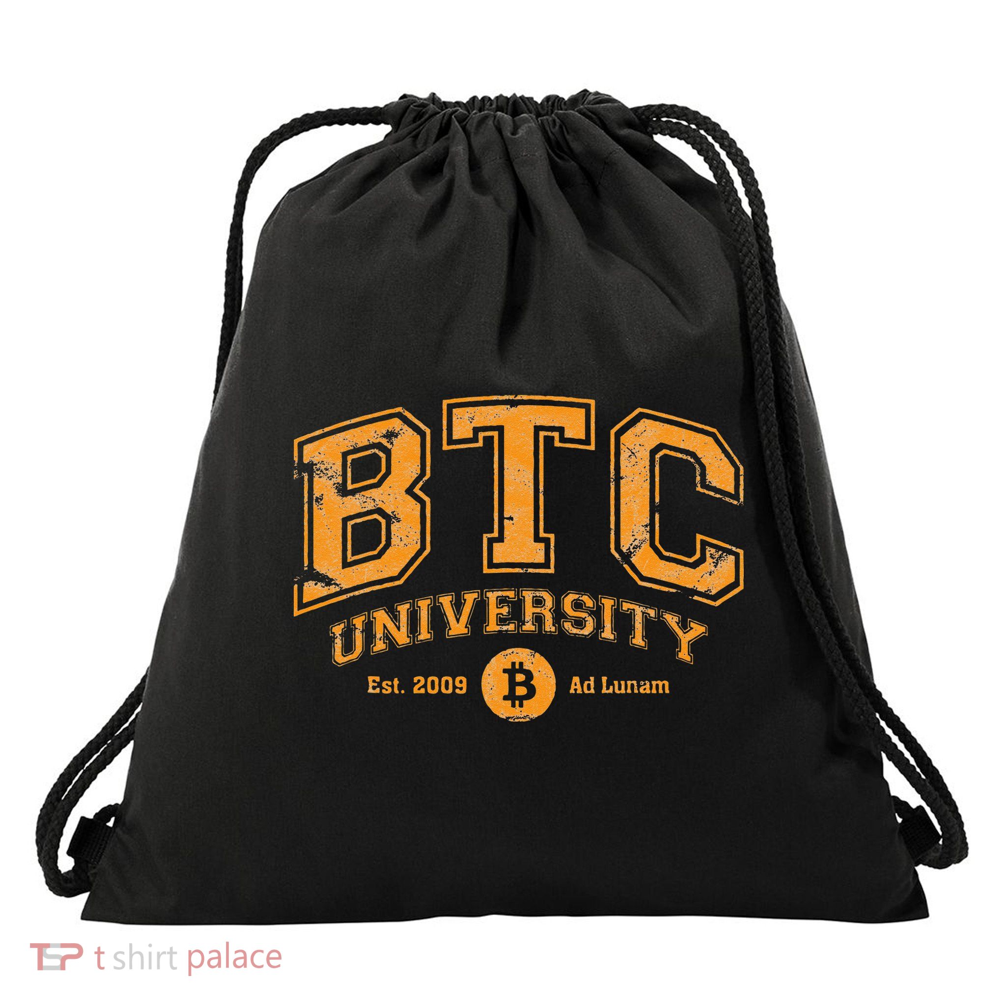 BTC University To The Moon Funny Distressed Bitcoin College Drawstring Bag