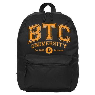 BTC University To The Moon Funny Distressed Bitcoin College 16 in Basic Backpack