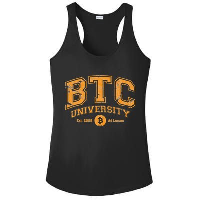 BTC University To The Moon Funny Distressed Bitcoin College Ladies PosiCharge Competitor Racerback Tank