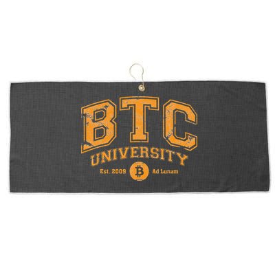 BTC University To The Moon Funny Distressed Bitcoin College Large Microfiber Waffle Golf Towel