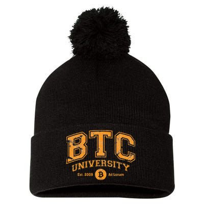 BTC University To The Moon Funny Distressed Bitcoin College Pom Pom 12in Knit Beanie