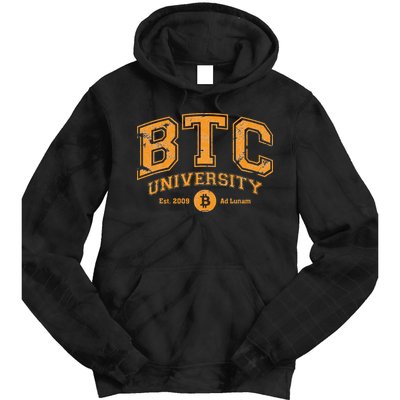 BTC University To The Moon Funny Distressed Bitcoin College Tie Dye Hoodie