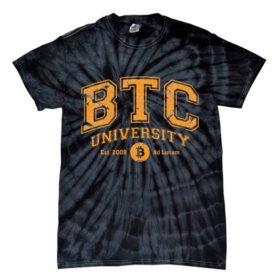 BTC University To The Moon Funny Distressed Bitcoin College Tie-Dye T-Shirt