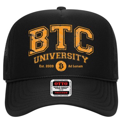 BTC University To The Moon Funny Distressed Bitcoin College Trucker Hat