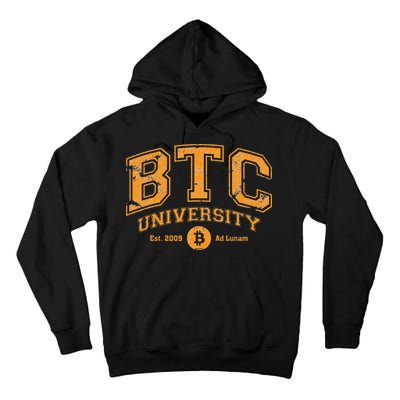 BTC University To The Moon Funny Distressed Bitcoin College Tall Hoodie
