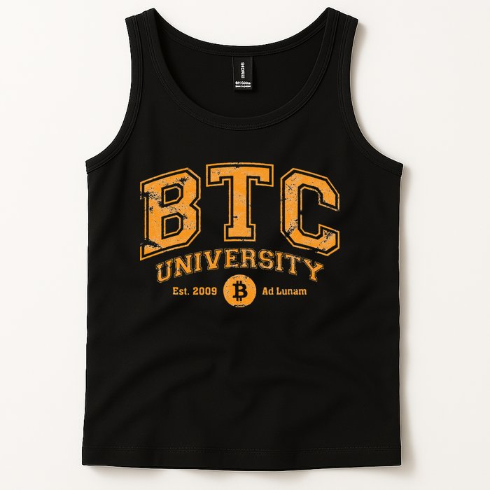 BTC University To The Moon Funny Distressed Bitcoin College Tank Top