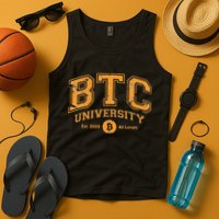 BTC University To The Moon Funny Distressed Bitcoin College Tank Top