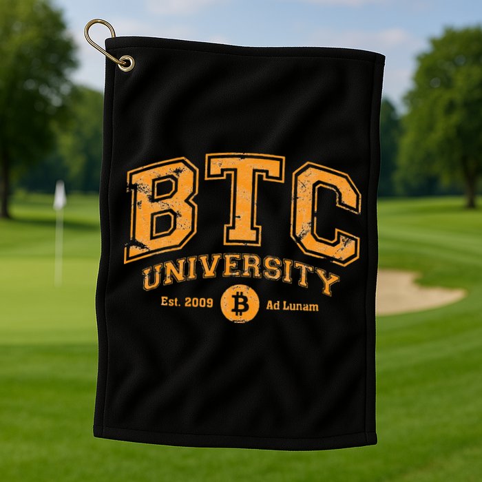 BTC University To The Moon Funny Distressed Bitcoin College Golf Towel
