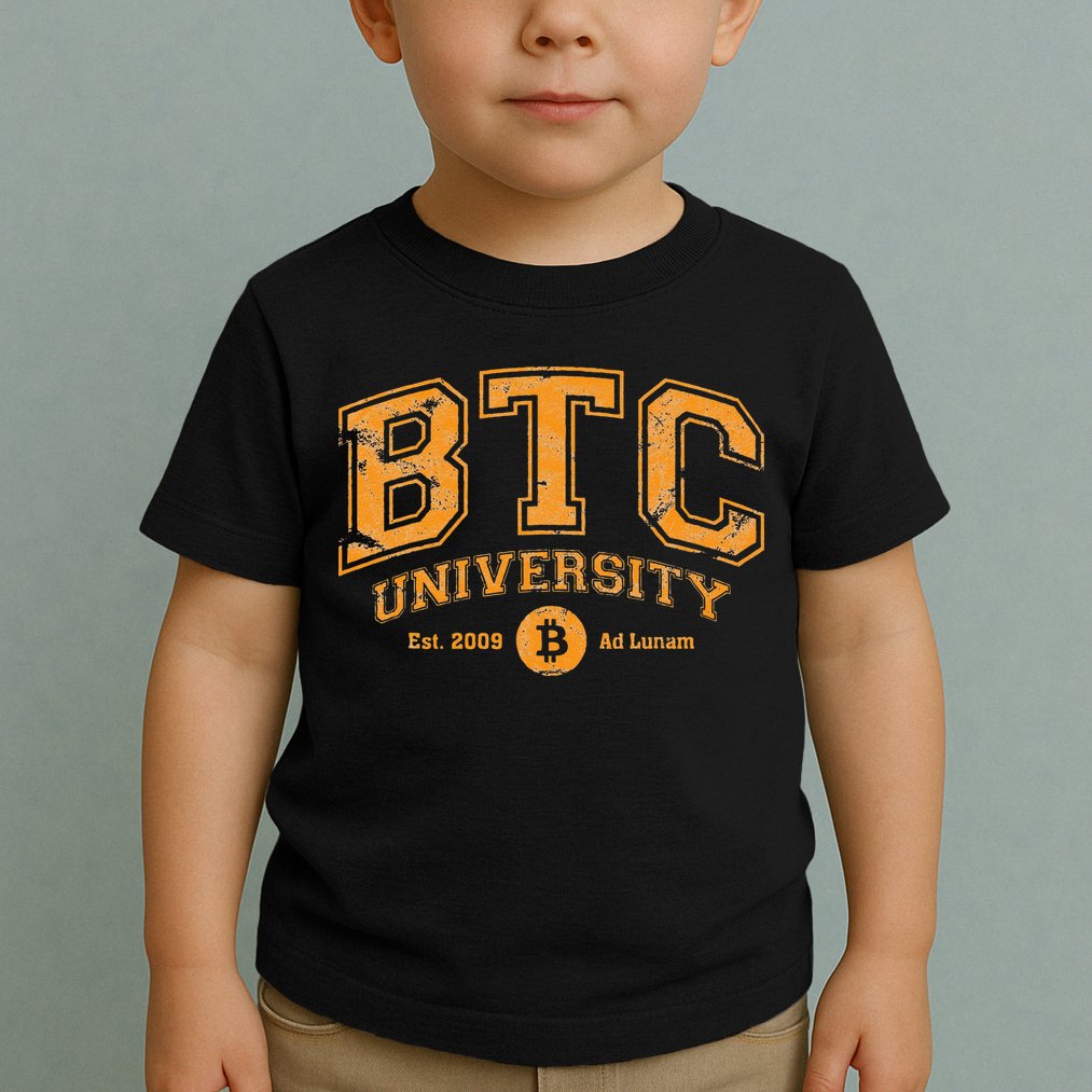 BTC University To The Moon Funny Distressed Bitcoin College Toddler T-Shirt