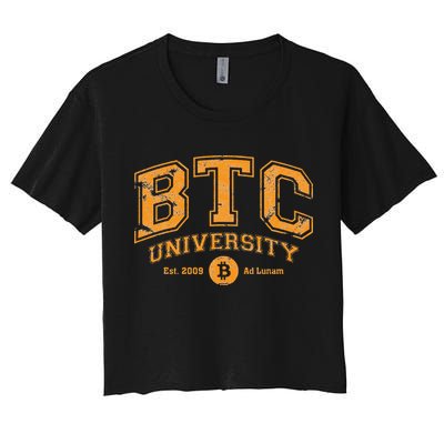 BTC University To The Moon Funny Distressed Bitcoin College Crop Top