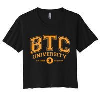 BTC University To The Moon Funny Distressed Bitcoin College Crop Top