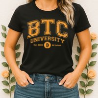 BTC University To The Moon Funny Distressed Bitcoin College Womens T-Shirt