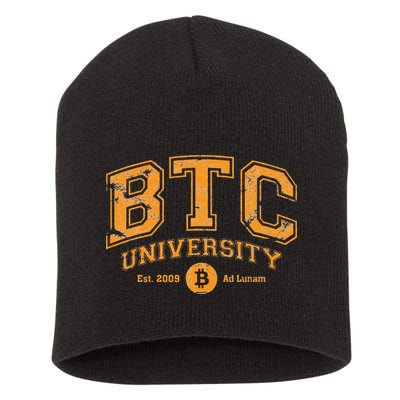 BTC University To The Moon Funny Distressed Bitcoin College Short Acrylic Beanie
