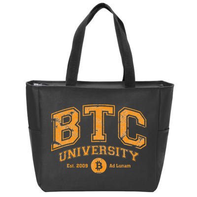 BTC University To The Moon Funny Distressed Bitcoin College Zip Tote Bag