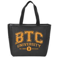 BTC University To The Moon Funny Distressed Bitcoin College Zip Tote Bag