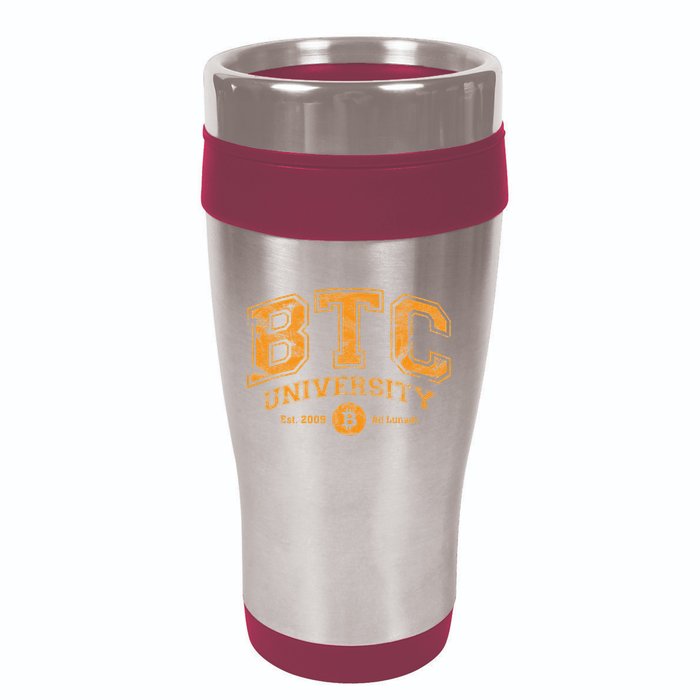 BTC University To The Moon Funny Distressed Bitcoin College 16oz Travel Tumbler