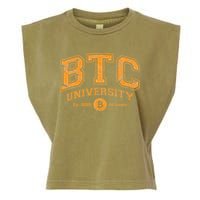 BTC University To The Moon Funny Distressed Bitcoin College Garment-Dyed Women's Muscle Tee