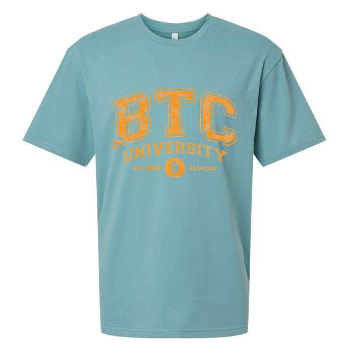 BTC University To The Moon Funny Distressed Bitcoin College Sueded Cloud Jersey T-Shirt