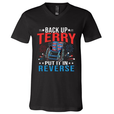 Back Up Terry Put It In Reverse Fireworks Funny 4th Of July V-Neck T-Shirt