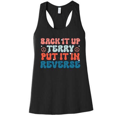 Back Up Terry Put It In Reverse Groovy Vintage 4th Of July Women's Racerback Tank