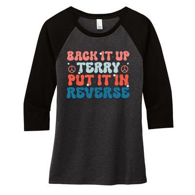 Back Up Terry Put It In Reverse Groovy Vintage 4th Of July Women's Tri-Blend 3/4-Sleeve Raglan Shirt