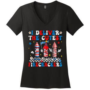 Back Up Terry Put It In Reverse Funny July 4th Firework Women's V-Neck T-Shirt