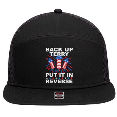 Back Up Terry Put It In Reverse Firework Funny 4th Of July 7 Panel Mesh Trucker Snapback Hat