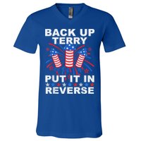 Back Up Terry Put It In Reverse Firework Funny 4th Of July V-Neck T-Shirt