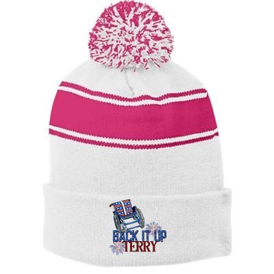 Back Up Terry Put It In Reverse Firework 4th Of July Groovy Stripe Pom Pom Beanie