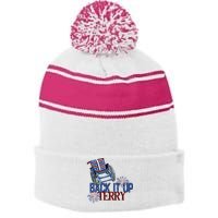 Back Up Terry Put It In Reverse Firework 4th Of July Groovy Stripe Pom Pom Beanie